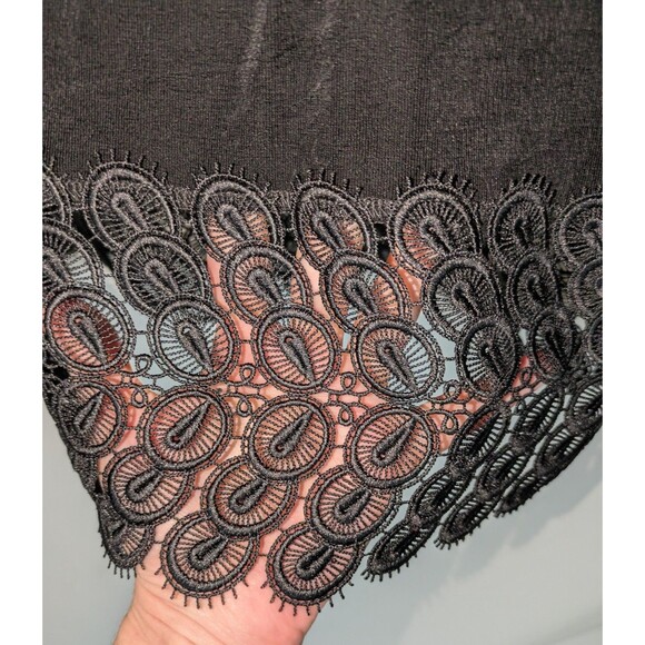 Chico's Skirt XXL Women's Black Stretch Knit Sheer Lace Trim Midi Pull On Comfy - Picture 2 of 7